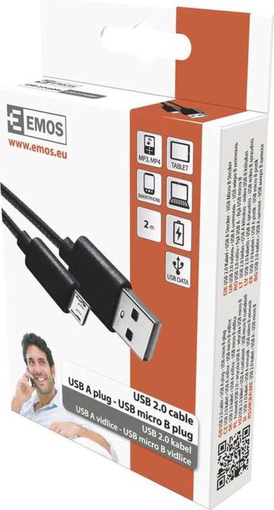 Immagine prodotto Emos Cavo USB 2.0 spina A - spina micro B 2m, nero (2 m, USB 2.0, 10 W)