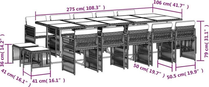 Produktbild VidaXL Gartenmöbel Essgruppe Gartengarnitur 15tlg. Beigemischung Poly Rattan (275 cm)