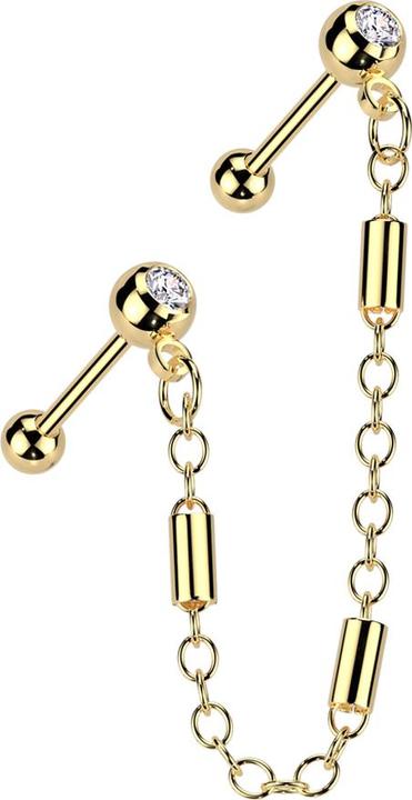 Actual product image Star Piercing Micro Barbell vergoldet mit Kugel und Kugeln Kristall silber Verbindungskette drei Balken (Brass, Surgical steel 316L)