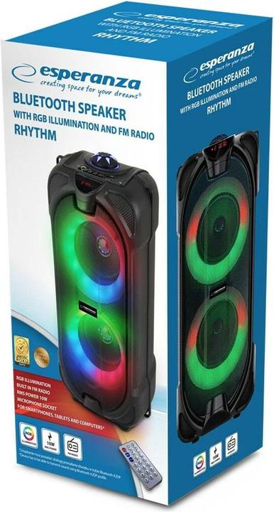 Immagine prodotto Esperanza EP157 BT FM LED RGB Altoparlante nero 10W (5 h, Batteria ricaricabile)