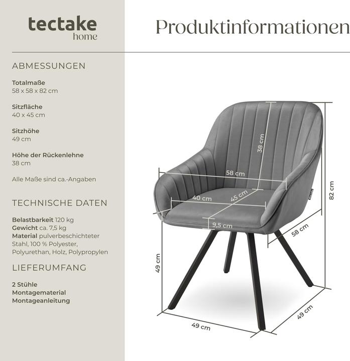 Immagine prodotto tectake Poltrona girevole con braccioli Snug effetto velluto, imbottita