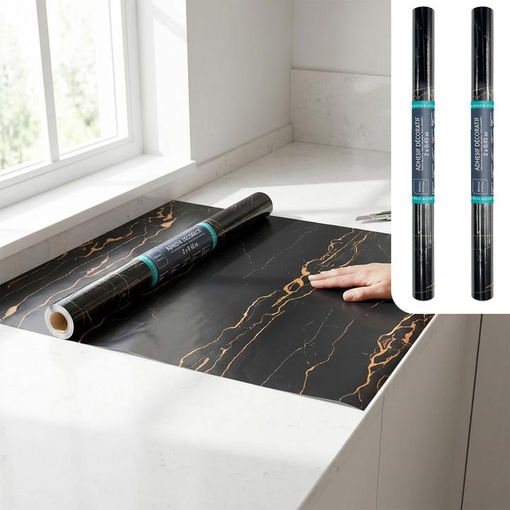 Produktbild Douceur D'intérieur 2er-Set Hochwertige Klebefolie Schwarzer Marmor – Moderne Dekofolie, selbstklebend, 45cmx200cm (200 x 45 cm)