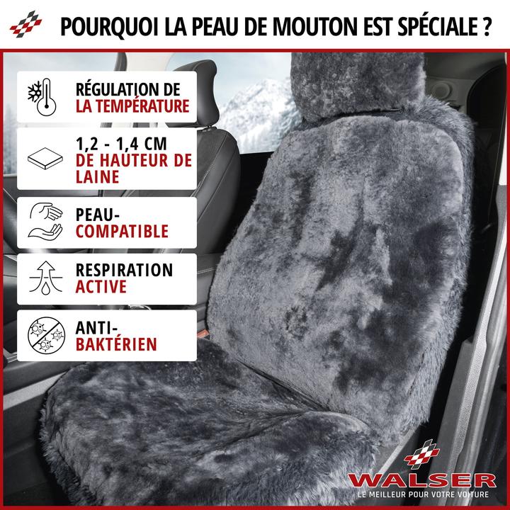 Image du produit Walser Housse de siège auto en agneau Maya, housse de siège auto simple, housse en agneau anthracite