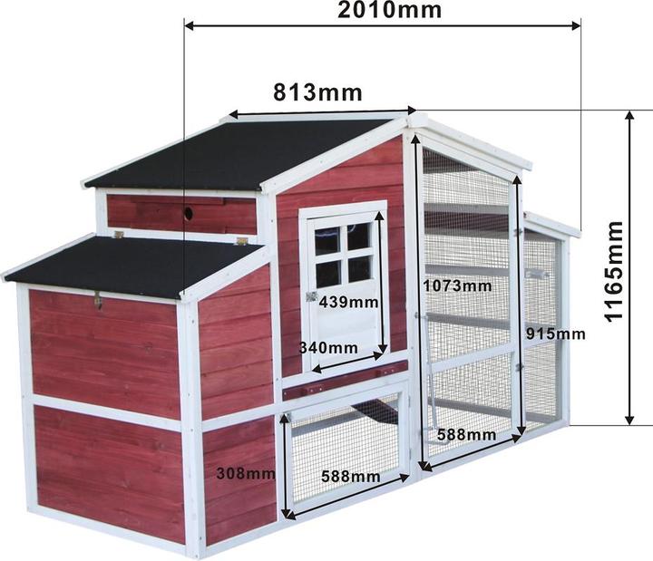 Produktbild Wiltec Hühnerstall 2010x813x1165mm Freilauf Fichtenholz Hühnerhaus Kotwanne Huhn