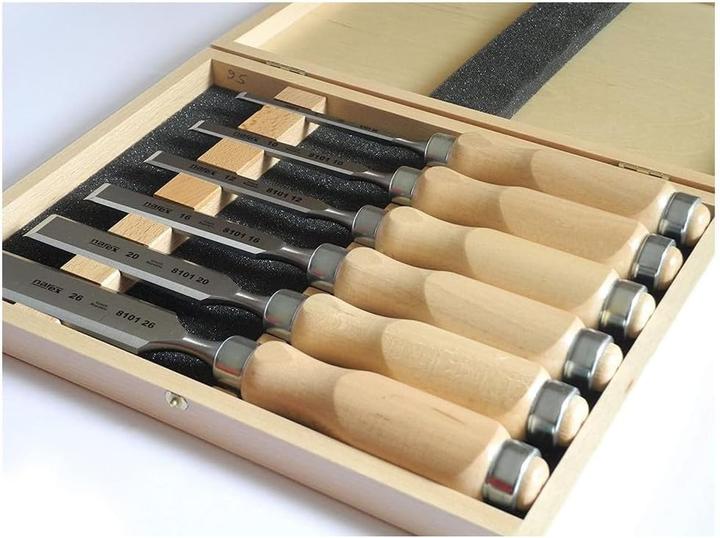 Image du produit Narex Set de ciseaux à bois avec manches en bois dans un coffret en bois, 6 pièces (6 mm)