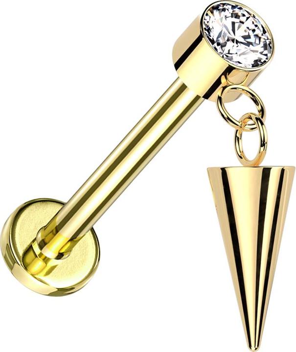 Image du produit Star Piercing Micro Labret femelle plaqué or Cylindre plaqué or Cristaux argent Pendentif Cone (sans laiton, Titane)