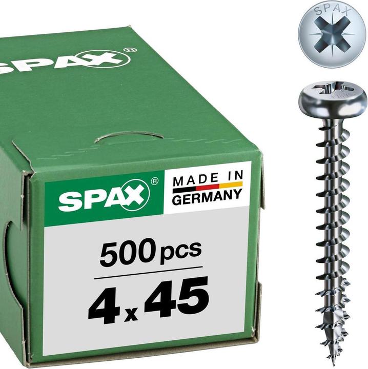 Produktbild Spax Halbrundkopf Kreuzschlitz Z2 Vollgewinde Wirox (500 Schrauben pro Stück, 4 x 45 mm)