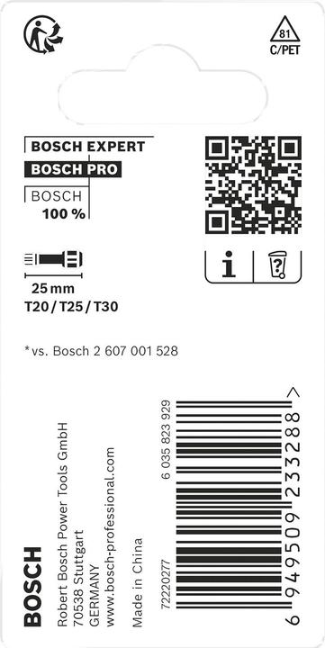 Produktbild Bosch Professional Zubehör PRO Torx Impact Bit, T20x25, T25x25, T30x25 mm, 3-tlg.