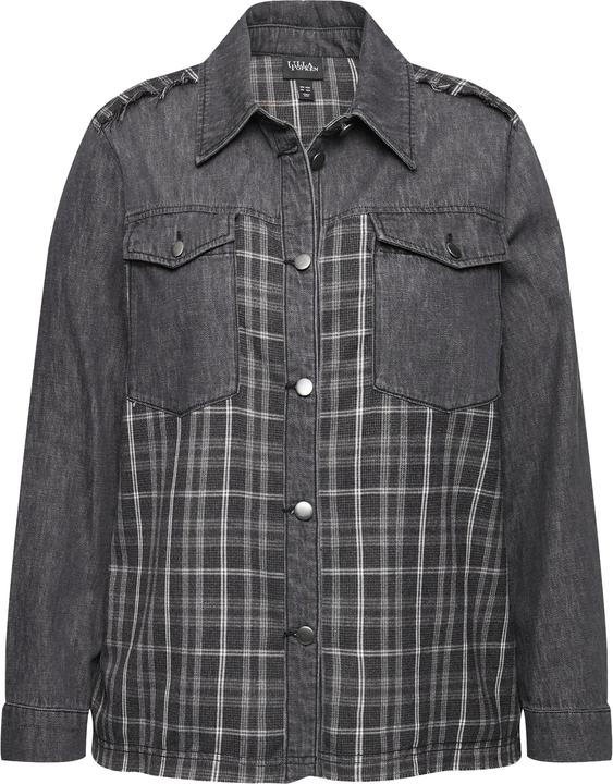 Immagine prodotto Ulla Popken Camicia di jeans con inserto in flanella, collo da camicia, frange e maniche lunghe (50, 52)
