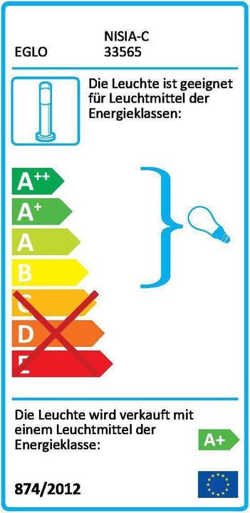 Label énergétique EGLO NISIA-C Lampe de socle acier inoxydable/blanc (806 lm, E27, IP44)