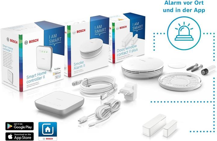 Immagine prodotto Bosch Hausgeräte Kit avvio sicurezza casa intelligente con rilevatore fumo e sensore porte/finestre, controllo app