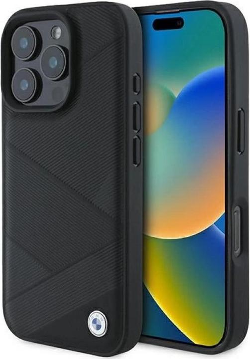 Actual product image BMW BMHCP16L23RCGPK iPhone 16 Pro 6.3" czarny/black hardcase Sign Leather Crossing Lines Pattern (Apple iPhone 16 Pro)