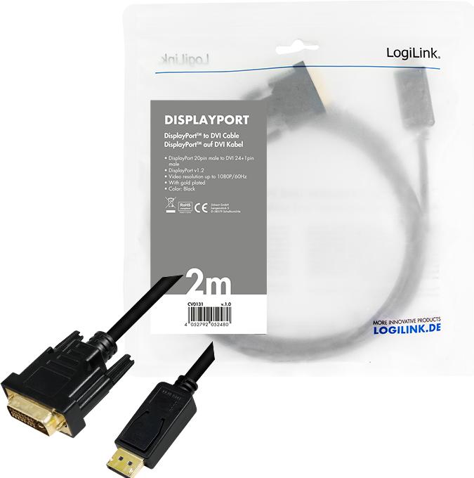 Actual product image LogiLink DisplayPort — DVI (2 m, DisplayPort, 1.2)