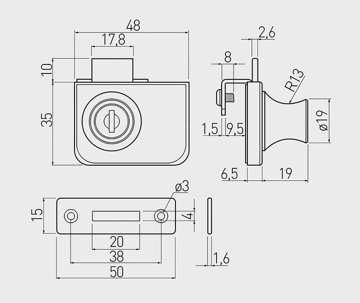 Actual product image VCM Showcase lock glass door lock Sicha (30 x 30 x 30 cm)