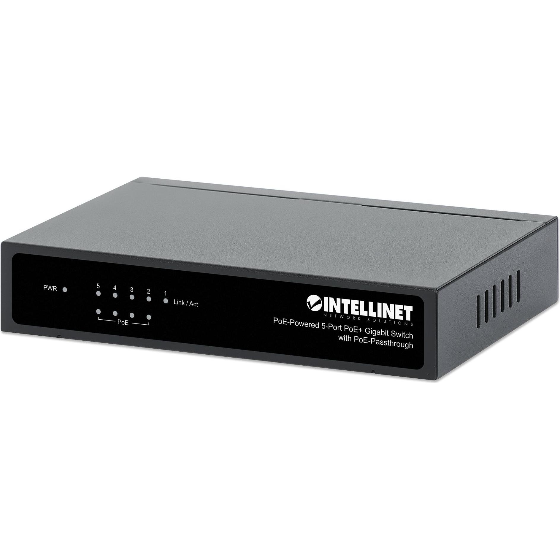 Thumbnail - Intellinet 5Port PoE Gigabit Switch PoEPassthrough (5 Ports), Netzwerk Switch, Schwarz