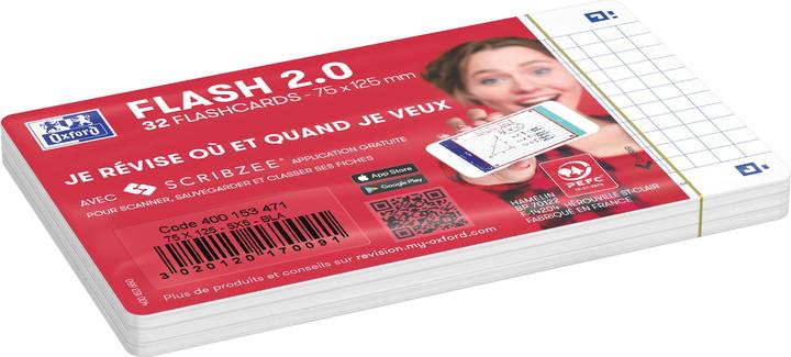 Actual product image Oxford Flash 2.0 index cards, 75 x 125 mm, white squared, 250 gsm, rounded corners, PEFC certified (75 x 125 mm, 250 g/m², 64 x)