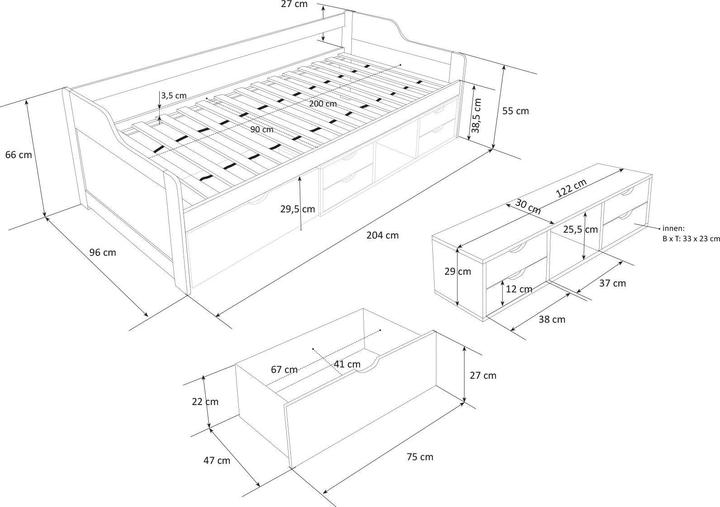 Actual product image Homestyle4u Functional bed for children (90 x 200 cm)
