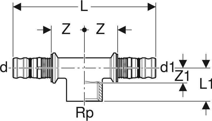 Produktbild Geberit Mepla T-Stück mit Innengewinde d=40 mm Rp=1/2" d1=40 mm