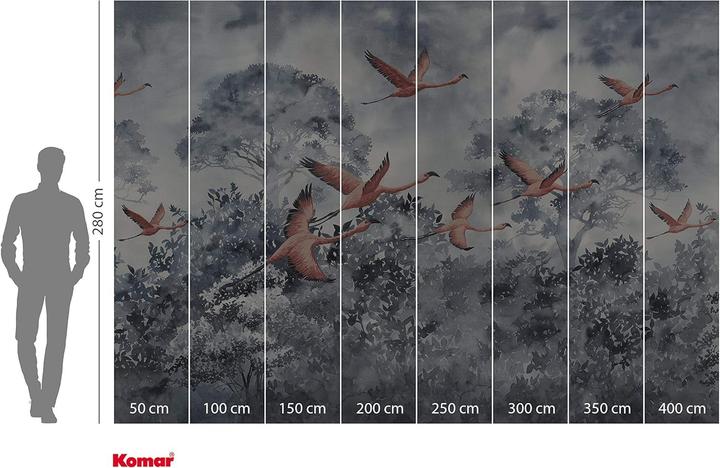 Komar Vlies muurschildering Inkt INX8-053 Flamingo's in de lucht 8 stuks 400 x 280 cm