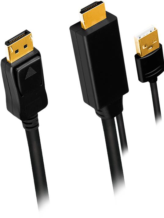 Actual product image LogiLink CH0091 HDMI cable A/M + USB-A/M to DP/M, UHD 4K/30 Hz, bw, 2 m (2 m, HDMI)
