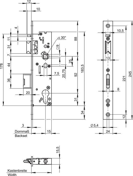 Image du produit Wilka Serrure de porte de secours 7667 autobloquante, 1 vantail, fonction E, DM 30 mm (Serrure à mortaise)