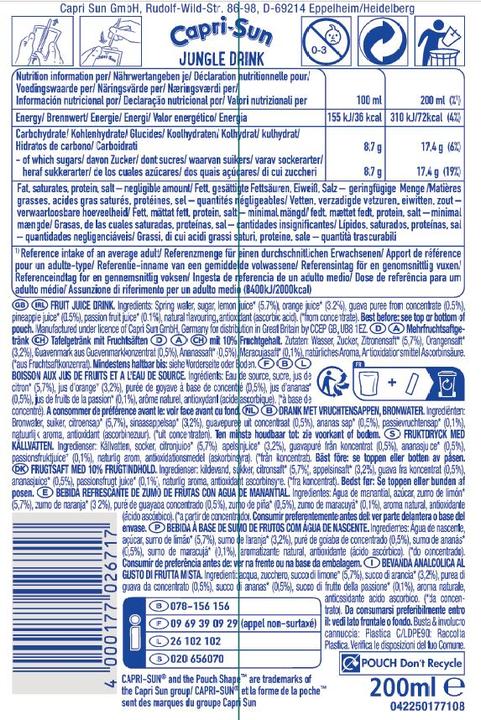 Nährwerte und Zutaten Capri-Sonne Jungle Drink (1 x 20 cl)