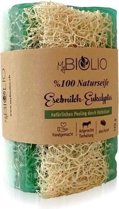 Immagine prodotto MyBiolio Sapone naturale al latte d'asina eucalipto con fibra di zucca (Sapone duro)