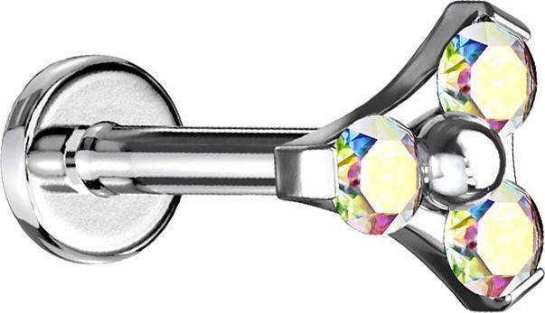Actual product image Star Piercing Micro Labret inner thread silver triangle three crystals multicolour (without brass, Surgical steel 316L)
