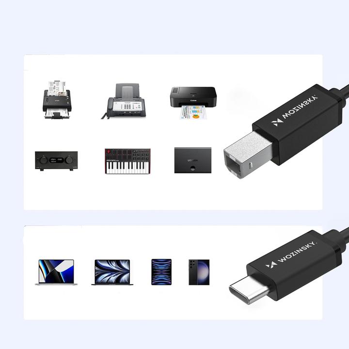 Actual product image Wozinsky WKDDY2S USB-B - USB-C Kabel 2m - Schwarz (2 m, USB 2.0)