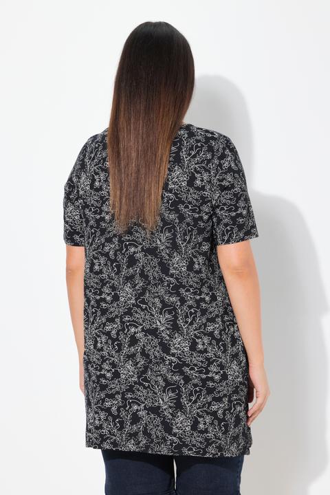 Produktbild Ulla Popken Longshirt, floraler Druck, V-Ausschnitt, Halbarm, Taschen (46, 48)