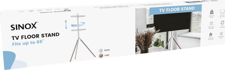 Produktbild Sinox Tripod TV Standfuss mit drehbarem Aufsatz. 45"-65". Helles Holz/Weiss (32 kg, 45" - 65")