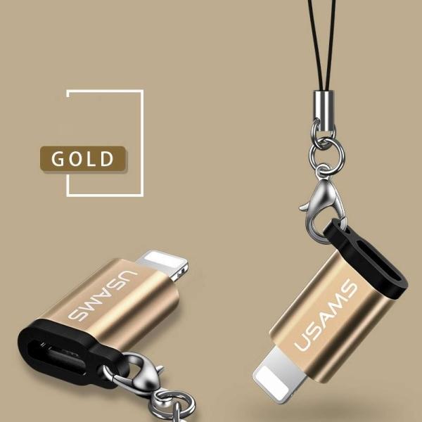Produktbild Usams Adapter microUSB-lightning ze smyczą złoty/gold SJ152ML02 (US-SJ152) (Micro USB, Lightning)