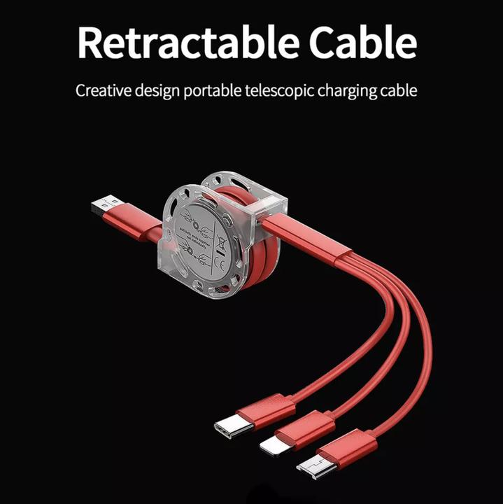 Produktbild PhoneLook 3 in 1 Multi-Anschluss Ladekabel zusammenrollend mit Micro-USB, USB-C und Lightning (1 m)