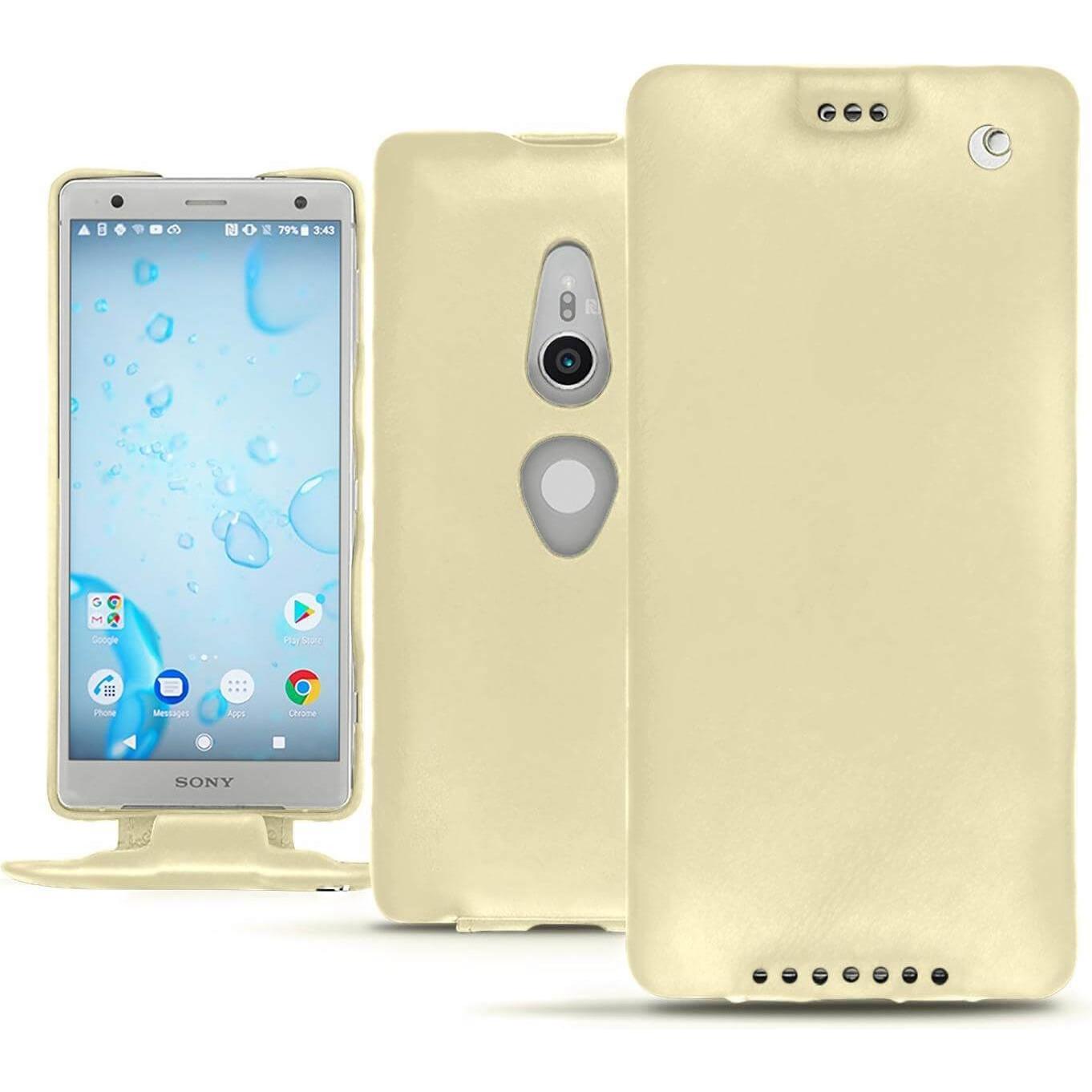 Noreve Lederschutzhülle vertikal (Sony Xperia XZ2), Smartphone Hülle, Beige