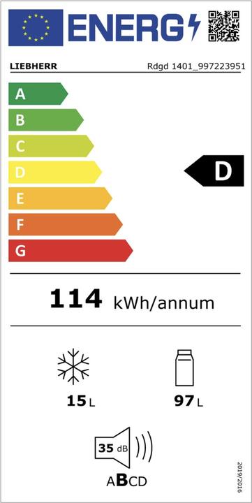 Energie-Label Liebherr Rdgd1401-20 Pure SmartFrost Tisch-Kühlschrank (111 l)