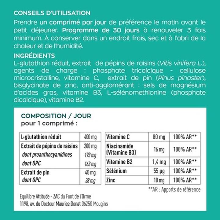 Valori nutrizionali e ingredienti Granions Complesso facciale anti-macchie scure con glutatione, vitamina C e zinco