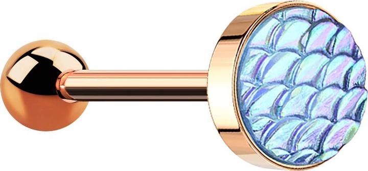 Produktbild Star Piercing Barbell rosegold mit Fischschuppen aqua (ohne Messing, Chirurgenstahl 316L)