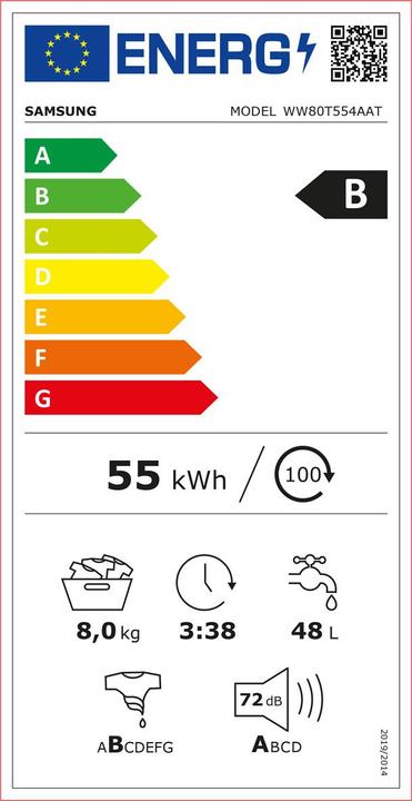 Etichetta energetica Samsung WW80T554AAT/S5 WW5500 (8 kg, A sinistra)