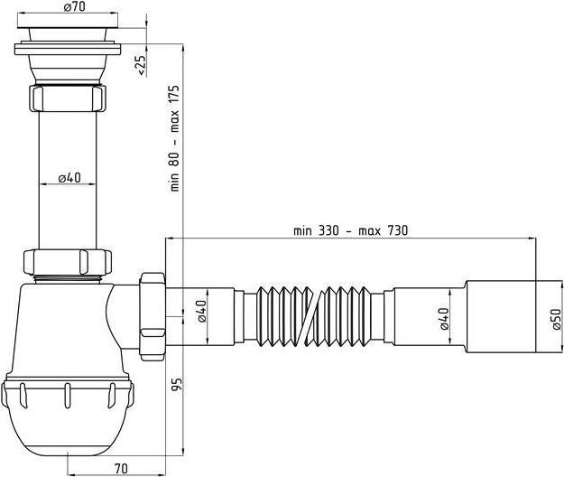 Image du produit Ani Plast BOTTLE TRAP 1 1/2INX40 FLEXIBLE A0115 (Siphon en bouteille)