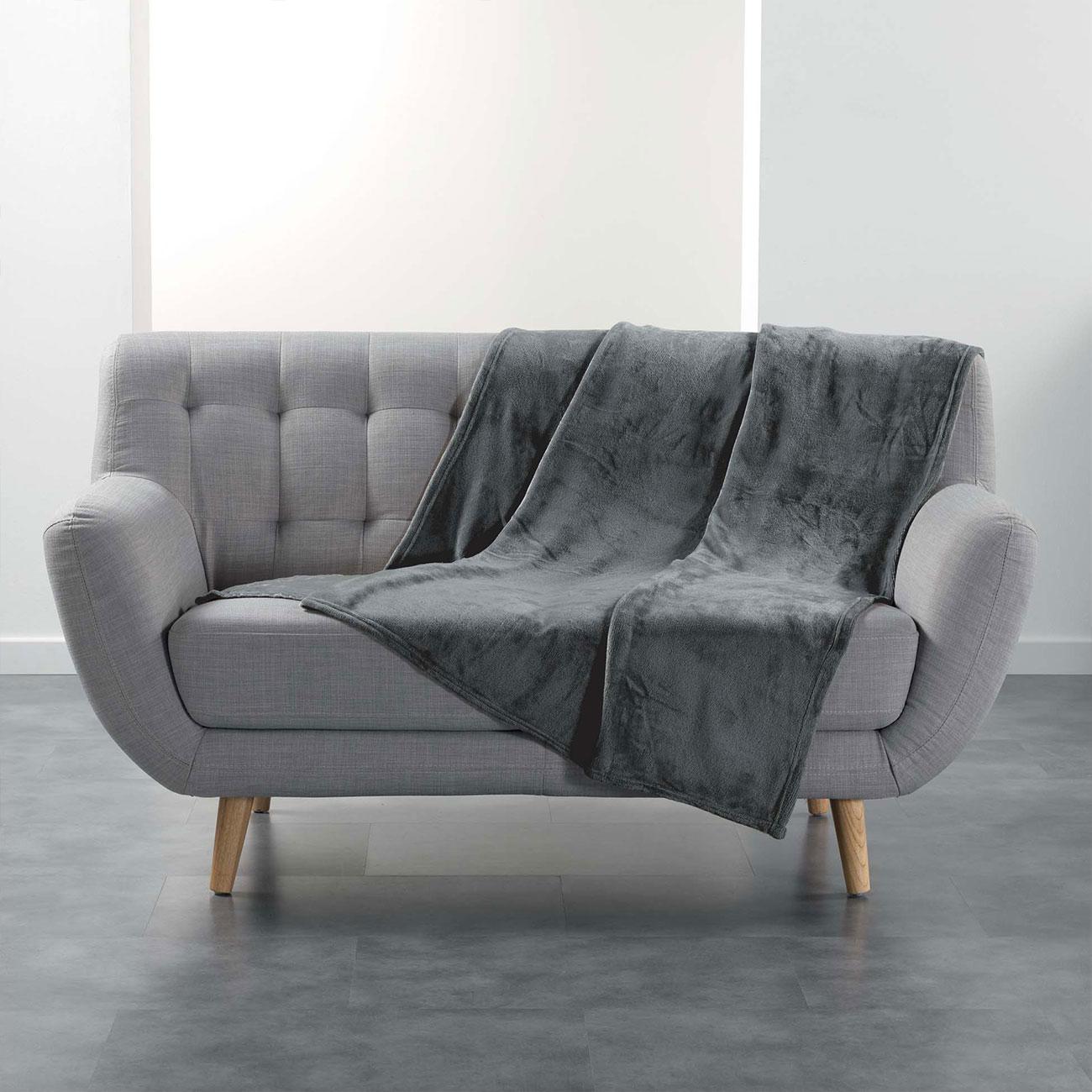 Douceur D'intérieur, Decke, Decke, grau, 150 x 125 x 0,2, Flanell einfach lee (150 x 125 cm)