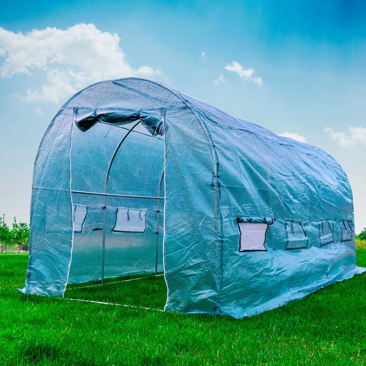 Actual product image PNI Solar garden SG500, size 457 x 210 x 210 cm, solid steel construction, windows with mosquito
