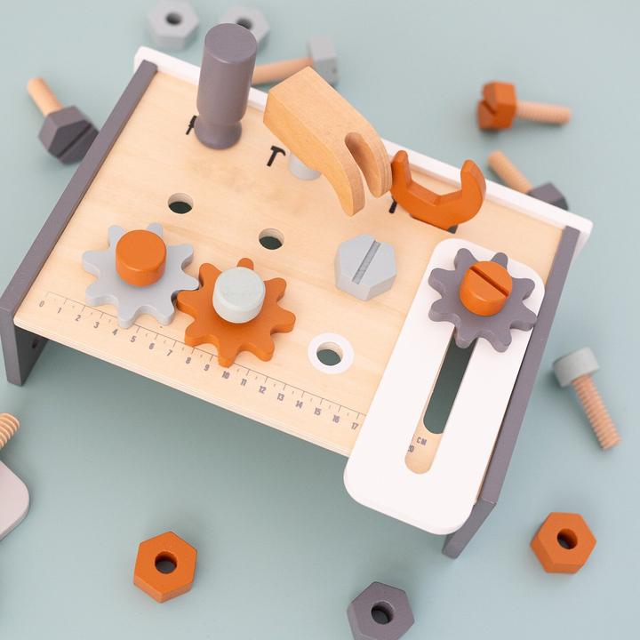 Image du produit Activity Board Établi en bois, caisse à outils avec prénom, jouet en bois garçon, cadeau de baptême garçon