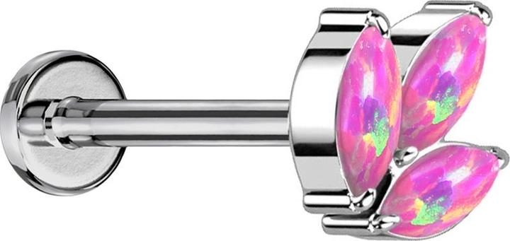 Actual product image Star Piercing Micro threadless labret silver three oval opals pink (Titanium G23, without brass)