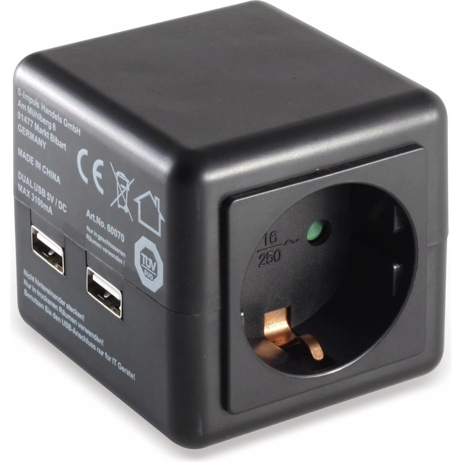 Eneroid, Reiseadapter, Welt-Reiseadapter mit Schutzkontakt-Steckdose, 2x USB, TÜV