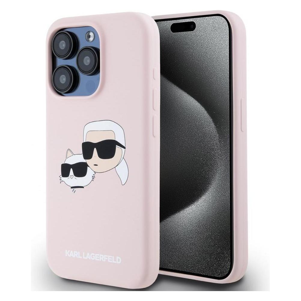 Karl Lagerfeld KLHMP15LSKCHPPLP IPhone 15 Pro 6.1" Różowy/pink Hardcase Silicone Karl & Choupette Ma (Apple IPhone 15 Pro), Smartphone Hülle, Rosa,
