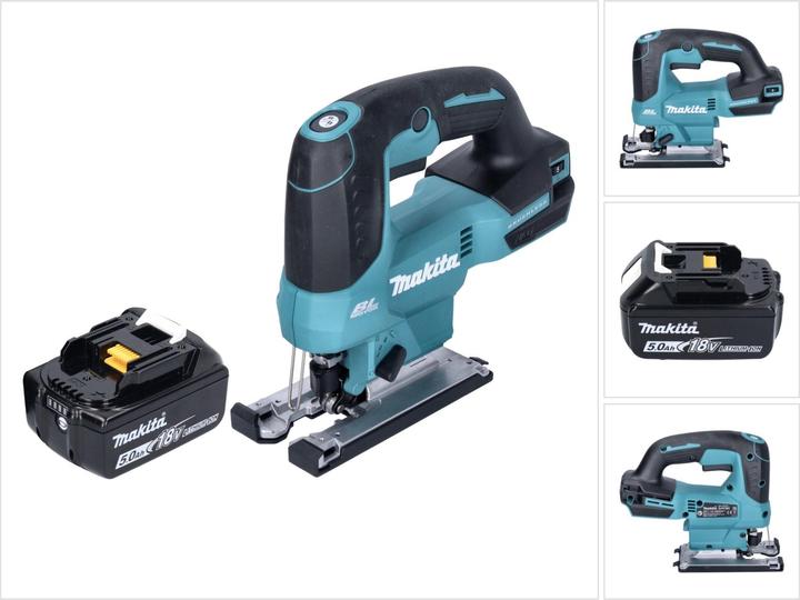 1x Makita DJV 184 cordless pendulum action jigsaw, 1x sliding block plastic, 1x jigsaw blade B-50 wood, 1x Makita BL 1850 B 18 V 5.0 Ah battery - without charger