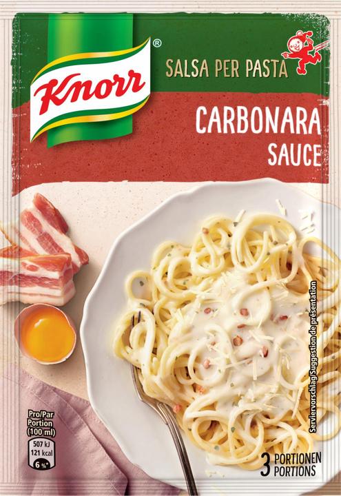 Produktbild Knorr Salsa per Pasta Carbonara Sauce, zarte Käsesauce mit würzigen Speckwürfeln, für Spaghetti & Pasta (28 g)