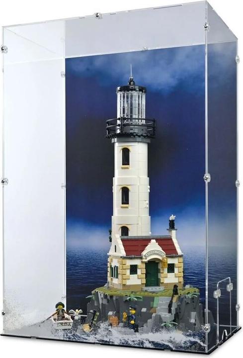 Produktbild iDisplayit Acryl-Display für LEGO® 21335 Motorisierter Leuchtturm (Mit Hintergrundmotiv und schwarzem Boden)