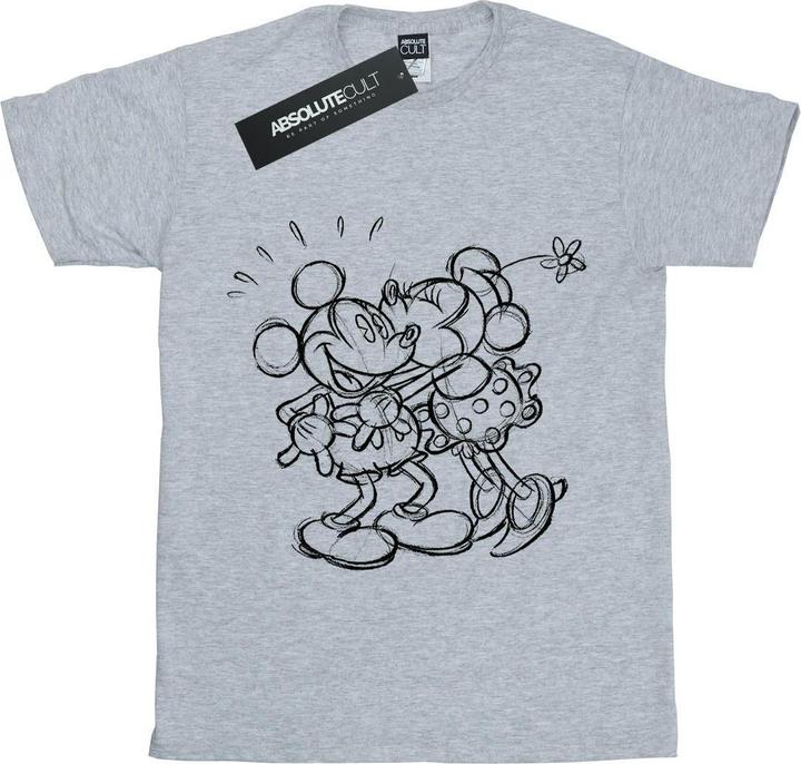 Actual product image Disney Girls Mickey And Minnie Mouse Kiss Sketch Cotton T-Shirt (116)