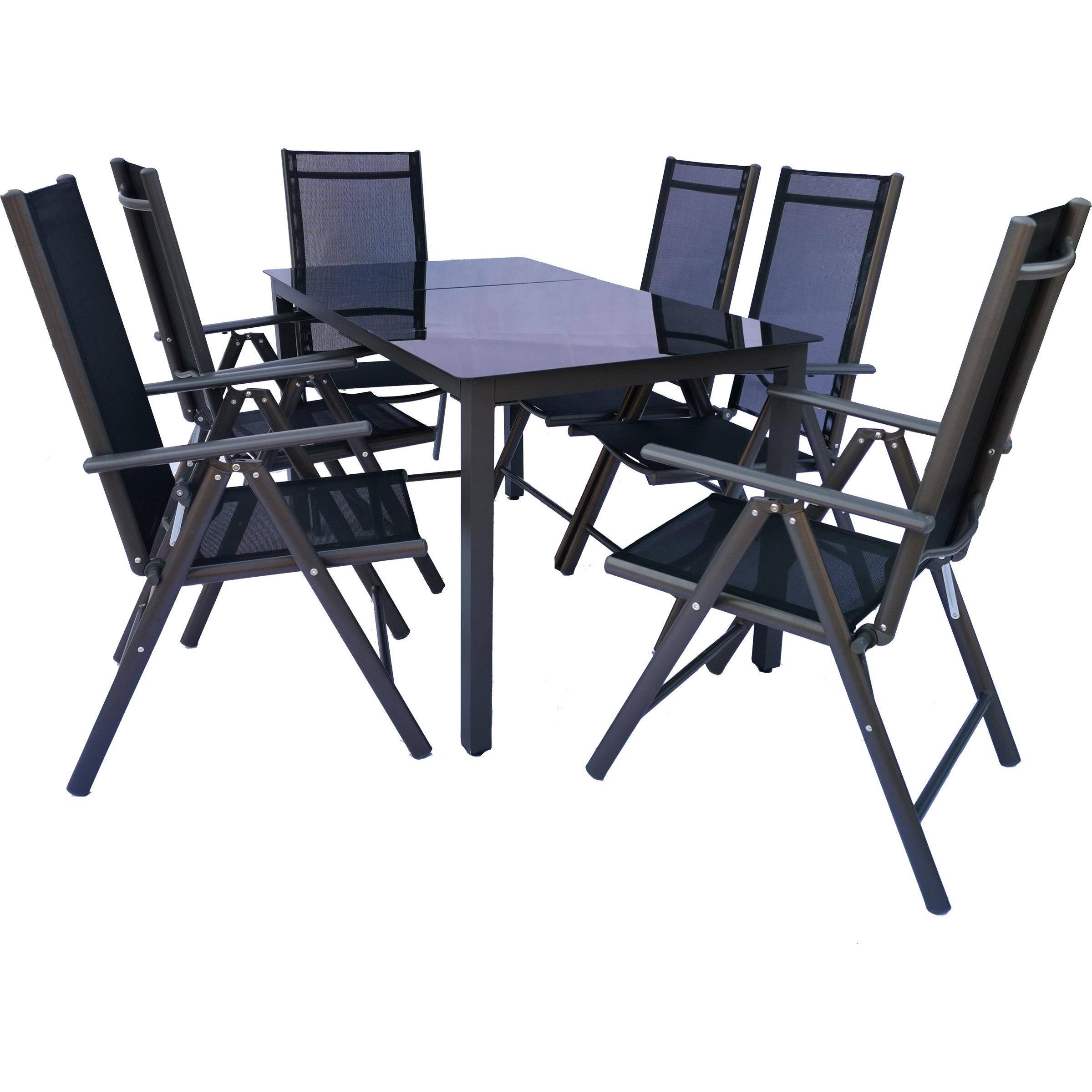 VCM, Gartentisch + Balkontisch, 7 tlg. Alu Gartenset Sitzgruppe 140SW (140 cm)